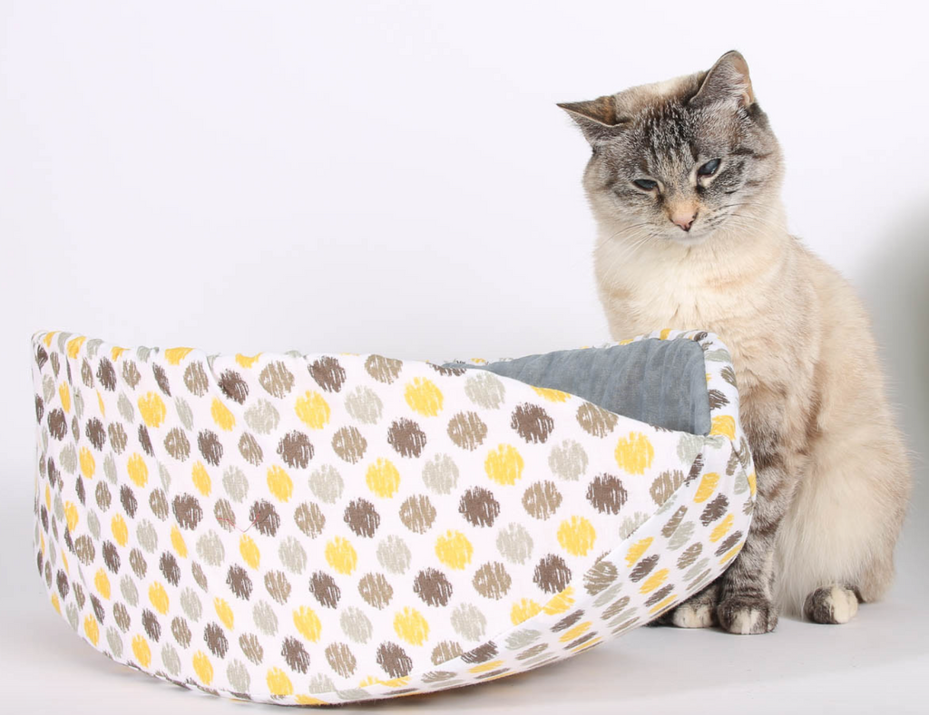 The Cat Ball | Cat Canoe Modern Cat Bed in Yellow and Grey Sunshine Ikat Polka Dots