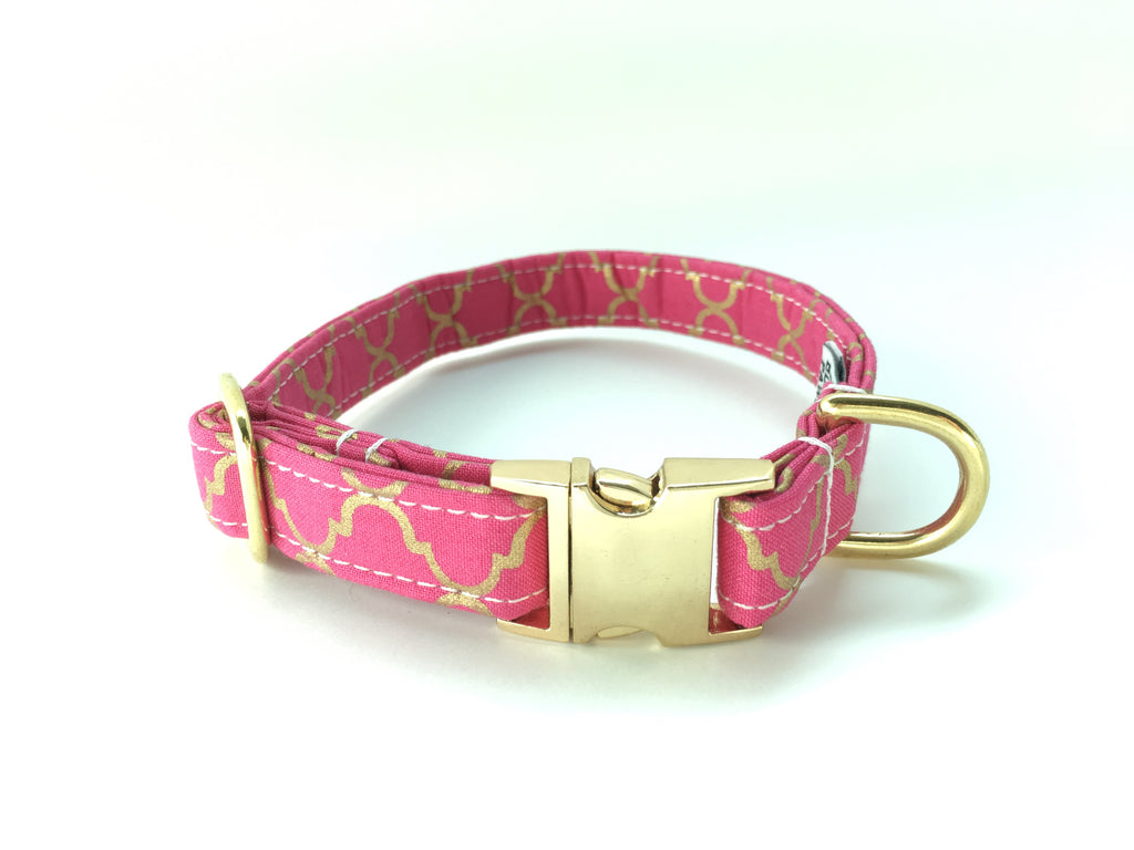 4 Black Paws | Pink & Gold Trefoil Collar